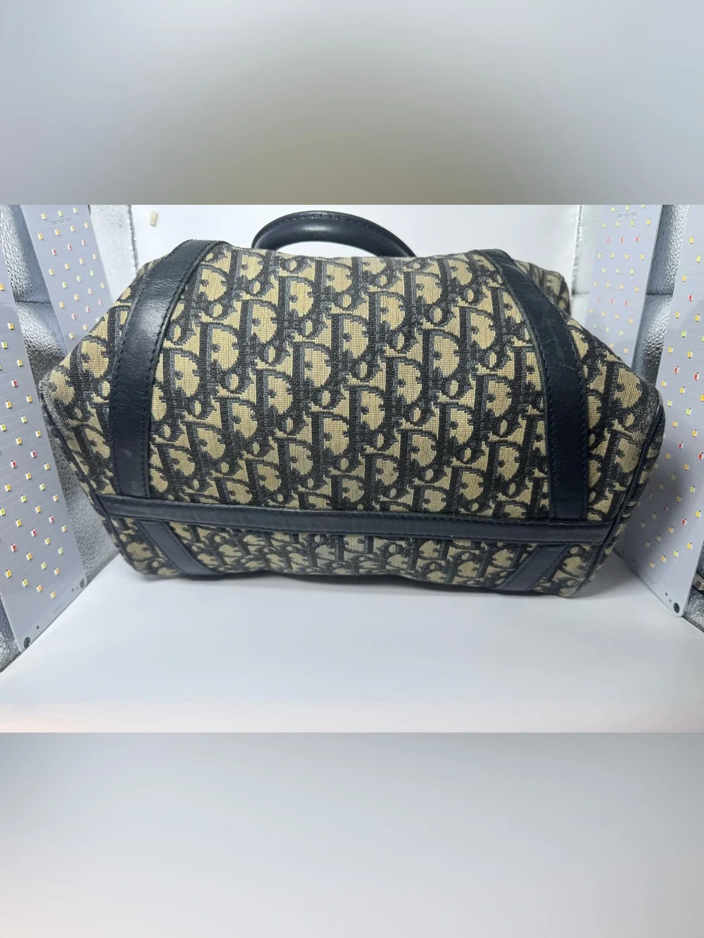 Christian Dior Oblique Boston Bag Blue Trotter Monogram Authentic Vintage Dior - Picture 9 of 16